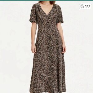 Levi's Black Floral Short Sleeve Button Down Tie Back Dress